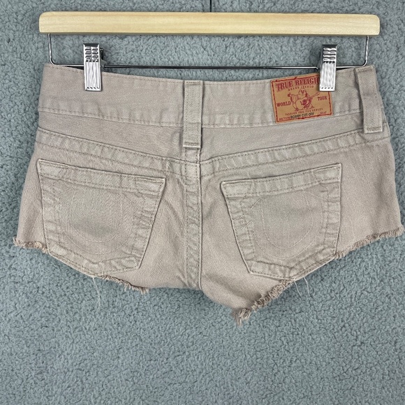 TRUE RELIGION Bobby Cut Off Shorts Womens 25 (26x2) Brown Pockets Comfort Denim - Picture 11 of 13